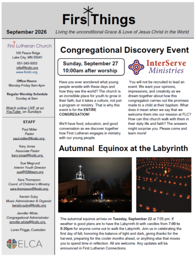 First Things Sept 2026 Cover - First Lutheran Church